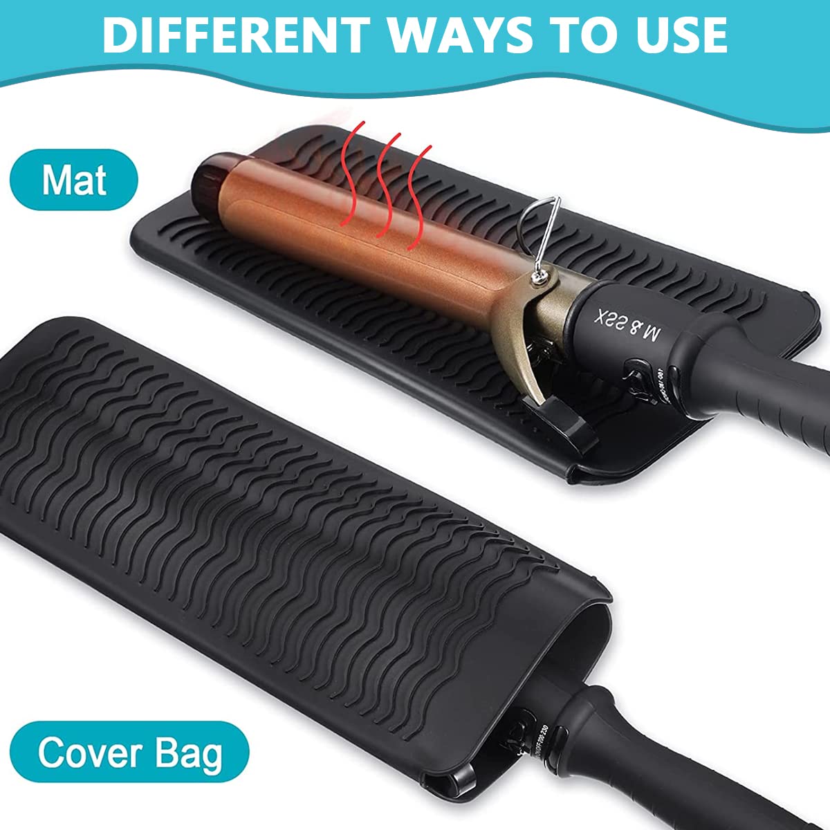 MAYCREATE Heat Resistant Silicone Mat Pouch, Mat Cover for Curling Irons, Hair Straightener, Flat Irons and Other Hot Hair Tools, Black MAYCREATE Heat Resistant Silicone Mat Pouch, Mat Cover for Curling Irons, Hair Straightener, Flat Irons and Other Hot Hair Tools, Black